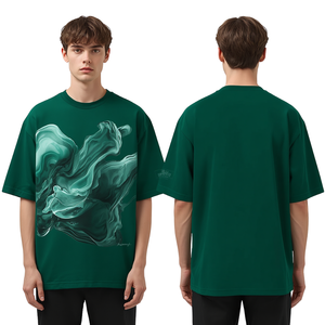 T-shirt moderne pour homme à épaules tombantes avec impression artistique en relief émeraude et confort en coton lourd de qualité supérieure - Product Image 4