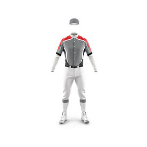 Ensemble d'uniformes de baseball personnalisés pour hommes, gris, rouge, blanc, impression par sublimation, polyester respirant, taille adulte, service OEM - Product Image 2
