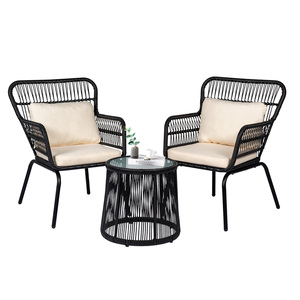 Juego de Muebles de Exterior de Lujo de 3 Piezas para Jardín, Balcón, Patio, Parque, Mesa de Acero KD, Silla de Ratán, Sofá de Tela para Ocio y <span class=keywords><strong>Bistro</strong></span> - Product Image 1