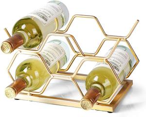 Estante de Vino de Hierro Dorado de Lujo para Encimera de Cocina, Estante Decorativo Hexagonal para Botellas de Vino, Arte Metálico - Product Image 5