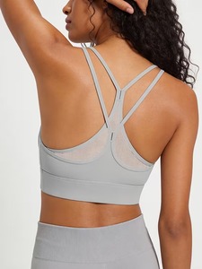 Female Dual Strap T Back Active Bra Soft <b>Compression</b> Fitness <b>Top</b> Wide Underband Removable Cups Athleisure Apparel Factory Base - Product Image 4