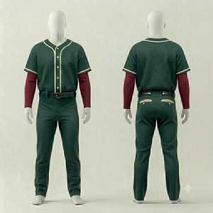 Men <b>Baseball</b> Uniform Set Green Maroon Mesh Jersey Pants Breathable Button Closure Regular Fit All Seasons Sport Wear - Product Image 1