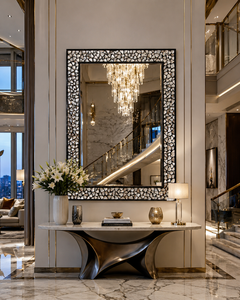 Mother of Pearl <b>MOP</b> <b>Wall</b> Mirror Pebble Design Decorative Mirror Bathroom Bedroom Living Room Modern Stylish <b>Wall</b> Mounted 24*Inch - Product Image 1