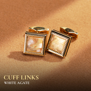 Boutons de manchette VIP en agate blanche plaqués or 18 carats - Bijou de luxe Feng Shui pour homme |   MSDATR002 |   Collection Tinh Vu |   Vietnam - Product Image 1