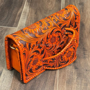 Custom OEM Wholesale Hand Tooled Leather Crossbody Clutch Bag for Women's Handmade Western Floral Purse with Strap & Hand Slot - Product Image 4