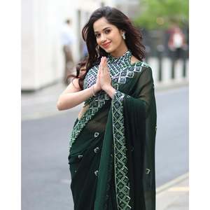 Femme Belle Séquence Broderie Travail Fête Porter Saree - Product Image 3