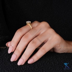 Anillo de compromiso solitario con diamante redondo cultivado en laboratorio E VVS2, oro amarillo macizo, tallo dividido de 4 puntas, CVD HPHT, joyería nupcial para mujer - Product Image 5