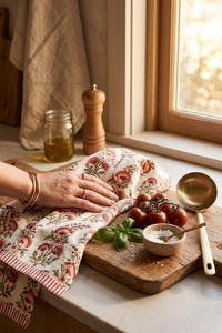 Serviettes de cuisine en coton doux imprimées à la main, motifs floraux personnalisés, réutilisables pour la maison et la restauration - Product Image 2