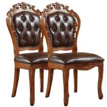 Silla de Comedor de Madera Maciza de Estilo Europeo Vintage, Tapicería de Cuero, Muebles para el Hogar, Silla de Madera Antigua de Estilo Real - Product Image 3