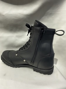 Bottes de course unisexes, bottes à hauteur de cheville, chaussures de moto à lacets, chaussures en cuir noir - Product Image 4