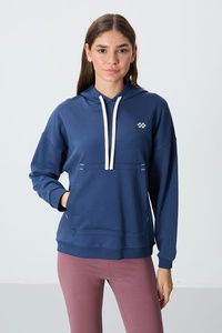 <b>Women</b>’s <b>Navy</b> <b>Blue</b> Oversized Pullover Hoodie Sweatshirt Casual Drawstring Hooded Fleece <b>Top</b> with Kangaroo Pocket <b>For</b> Sportswear - Product Image 1