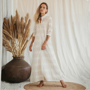 Vestido Maxi Boho Blanco, Vestido Orgánico de Encaje Blanco Victoriano, Conjunto de Cárdigan Largo en Capas, Vestido Largo, Regalo para Ella - Product Image 3