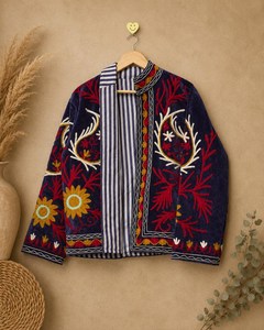 Trajes de Mujer para Ocasiones Especiales, Motivos Florales y Botánicos Intrincados, Chaqueta con Bordado Meticuloso, Ropa de Festival, Abrigo de Invierno para Mujer - Product Image 4
