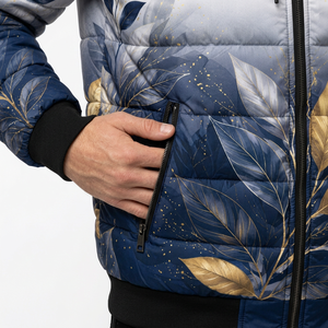 Veste matelassée à imprimé floral personnalisé, coupe-vent, hiver, à capuche, fermeture éclair, coupe classique, polyester, pour homme. - Product Image 4