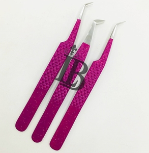 <b>Top</b> Trend Sustainable Stainless Steel Eyelash Extensions Tweezers Purple Color Tweezers 45 Degree Boot Volume Eyelash Tweezers - Product Image 1