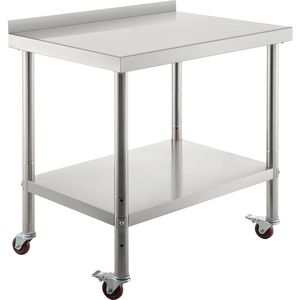 Tavolo da Lavoro Professionale in Acciaio Inox 36 X 24 X 35 Pollici con Capacità di Carico di 200 kg e Alzatina Regolabile - Product Image 1