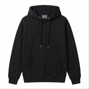 Sweat-shirt à capuche surdimensionné pour homme, noir uni, en molleton de coton, décontracté, avec poche avant, coupe classique, pour l'automne - Product Image 1