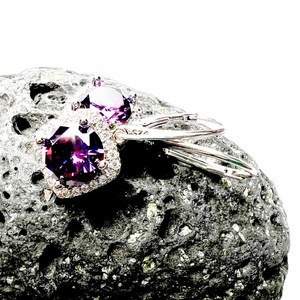 Amethyst <b>Earrings</b> Sterling Silver 925 Hinged Design Platinum Plated Peace Shape Trendy NG-033 Model February Birthstone Handmade - Product Image 4