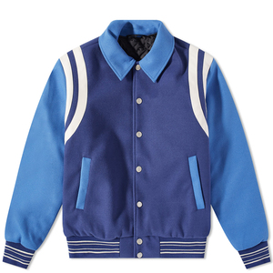 Veste universitaire pour homme, bleu et blanc, style preppy, col rabattu, coupe classique, coupe-vent d'hiver, patchwork, décontractée - Product Image 6