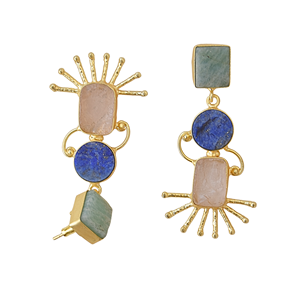 Boucles d'oreilles pendantes en pierres précieuses naturelles, faites à la main, plaquées or 18 carats, avec perles d'eau douce, pour les occasions de mariage des femmes - Product Image 2