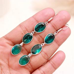 Natural <b>Green</b> Kyanite Gemstone 925 Sterling Silver Dangle <b>Earrings</b>, Oval Faceted Triple Stone Drop <b>Earrings</b>, Handmade Jewelry fo - Product Image 3