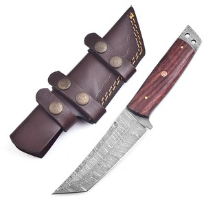 Couteau Tanto à lame fixe en acier Damas Mortal Saga de qualité industrielle OEM, manche en bois de rose, fourreau de transport Scout, lame pleine longueur, pour Bushcraft et Chasse - Product Image 3