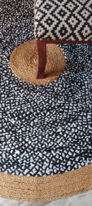 Handwoven Natural Jute Chindi Rug Black White Eco Friendly Braided Area Rug <b>Round</b> <b>Carpet</b> for Living Room Bedroom - Product Image 5