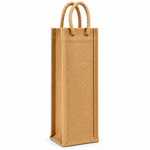 Bolsa de Regalo para Botellas de Vino de Yute con Diseño Geométrico Personalizable, Estilo Clásico, Asas de Cuerda, 4 x 4 x 14 Pulgadas, para Empaque de Regalos, Venta al Por Mayor - Product Image 1