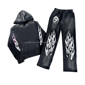 Conjunto Deportivo de Fabricante OEM, Sudadera con Cremallera, Pantalones Deportivos Acampanados con Lavado Ácido, Parches Bordados y Diseño Desgastado - Product Image 1