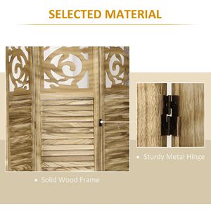 Handcrafted 3-Panel Wooden Room Divider Double Hinged <b>Folding</b> Privacy <b>Screen</b> Traditional Design Brown for Home Office 63x67x075 - Product Image 5