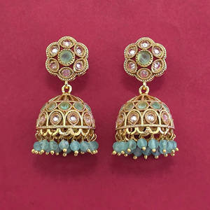 Dernières boucles d'oreilles Jhumki artisanales de qualité export, plaquées or, 233086 - Product Image 1