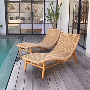 Chaise longue de plage en rotin tressé avec dossier, en bois, pour extérieur, piscine, villa, hôtel - Product Image 1
