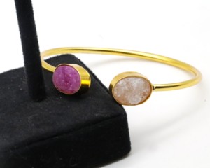 Bracelets ajustables en pierre Druzy naturelle avec argent allemand |   Bracelet manchette artisanal en pierre gemme Druzy |   Bijoux de mode pour femmes - Product Image 2