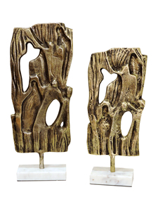 ประติมากรรมอะลูมิเนียมเคลือบสีบรอนซ์แบบนามธรรมสมัยใหม่บนฐานหินอ่อน ชุด 2 ชิ้น งานศิลปะตกแต่งแบบเปิดโล่งแนวตั้งร่วมสมัย - Product Image 1