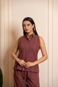 Conjunto de Dos Piezas de Algodón para Mujer, Camiseta sin Mangas con Cuello y Pantalones Anchos |   Conjunto de Dos Piezas Casual de Verano para Mujer - Product Image 4