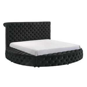 Set di Mobili per Camera da Letto 3 Pezzi: Letto Queen Size Nero in Velluto con Bottoni e Contenitore, 2 Comodini in Legno - Product Image 5