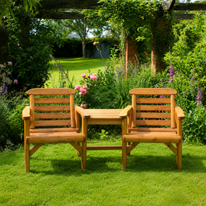 Wooden Garden Conversation Set Two Chair with <b>Table</b> Outdoor Patio Lawn Seating Natural Wood Furniture Premium Style - Product Image 1