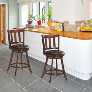 Set of 2 Wooden Counter Height Bar <b>Stools</b> 360 Degree Swivel with Comfortable <b>Cushioned</b> Seat - Product Image 3