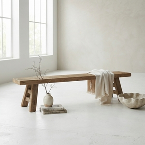 Solid Wood Low <b>Bench</b> Modern Minimalist A Line Frame Leg Natural Teak Style Wooden <b>Bench</b> Shoe Change Stool Home Seating Furniture - Product Image 5