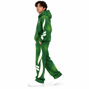 Ensemble de survêtement vert délavé personnalisé pour hommes, avec sweat à capuche zippé et pantalon de jogging, style streetwear athlétique et effet usé, vente en gros à faible MOQ - Product Image 3