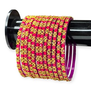 Authentiques bracelets en verre rose de haute qualité 2026 avec clous en perles plaqués or – Collection de mariage tendance pour femmes - Product Image 2