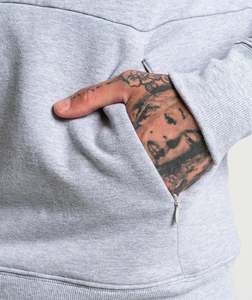 Men's <b>Grey</b> Hooded <b>Sweatshirt</b> Regular Fit Cotton French Terry Casual Autumn Pullover with Pocket and Drawstring - Product Image 4