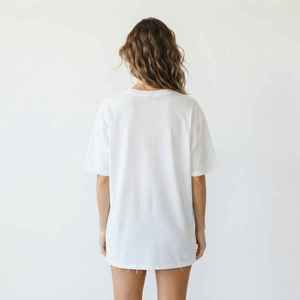 Women's <b>White</b> <b>V</b>-<b>Neck</b> Short Sleeve <b>T</b>-<b>Shirt</b> Loose Fit 100% Cotton Casual Jersey Logo Print Spring Summer Top - Product Image 2
