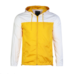Men's Yellow <b>White</b> Color Block Hooded Zip <b>Waterproof</b> Breathable Windbreaker <b>Jacket</b> Casual Lightweight Spring Outerwear 100% - Product Image 1
