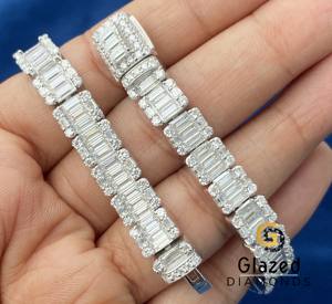 Gorgeous New Round Brilliant and <b>Baguette</b> Moissanite Diamond Iced Out Cluster Tennis <b>Bracelet</b> in 925 Sterling Silver - Product Image 5