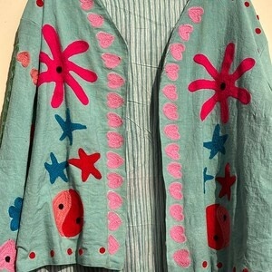 Classic Suzani Floral Embroidery <b>Jacket</b> Cropped <b>Hippie</b> Coat Women Winter Warm Artisanal Outerwear Wholesale Export Quality - Product Image 2