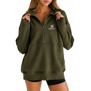 Women's Winter Jacquard <b>Quilted</b> Half-Zip Pullover <b>Sweatshirt</b> Solid Long Sleeve Casual Streetwear Top Pockets Front - Product Image 2