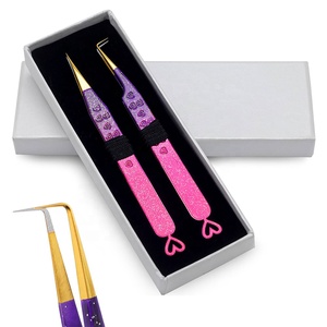 Ensemble de pinces à cils pour extensions de cils, pinces à cils en fibre pour volume avec pointes courbées et angulées de précision, professionnelles - Product Image 5