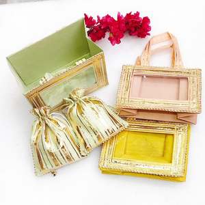 Collapsible basket with 2 potlis wedding return gifts favors to guests Gota patti hamper boxes folding Indian Pakistani wedding - Product Image 2