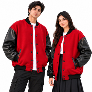 Custom <b>Men</b> Women Plus Size Letterman Baseball Varesity Jackets Cotton <b>Fleece</b> PU Leather Sleeves Satin Sublimation Printed Lining - Product Image 2